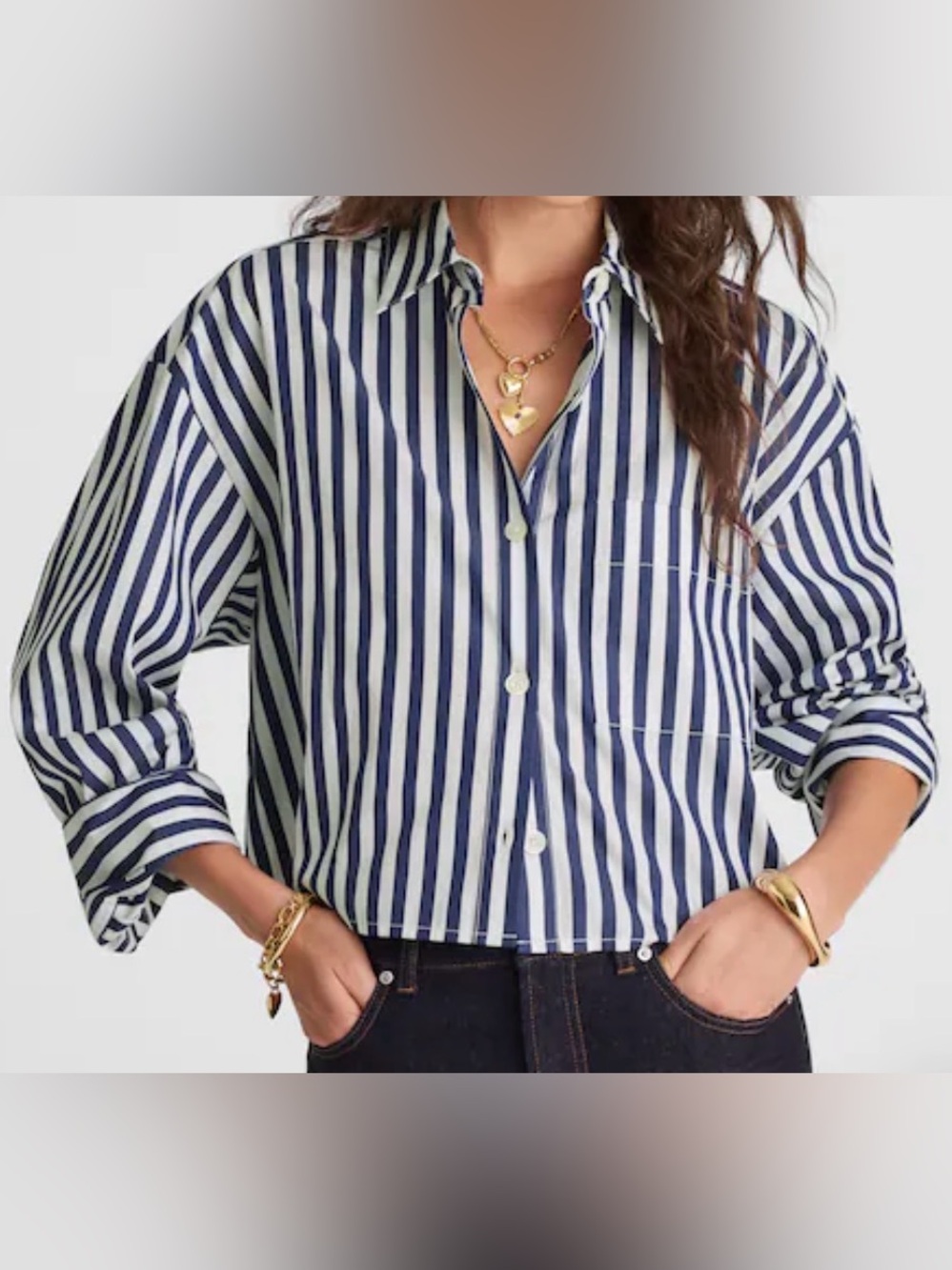 Madewell Navy & White Straight Hem Shirt MEDIUM